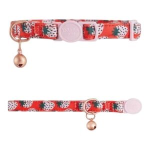 Whisker City‎ Easy-Release Cat Kitten Collar Red Strawberry 6.2-9" w/Gingle Bell
